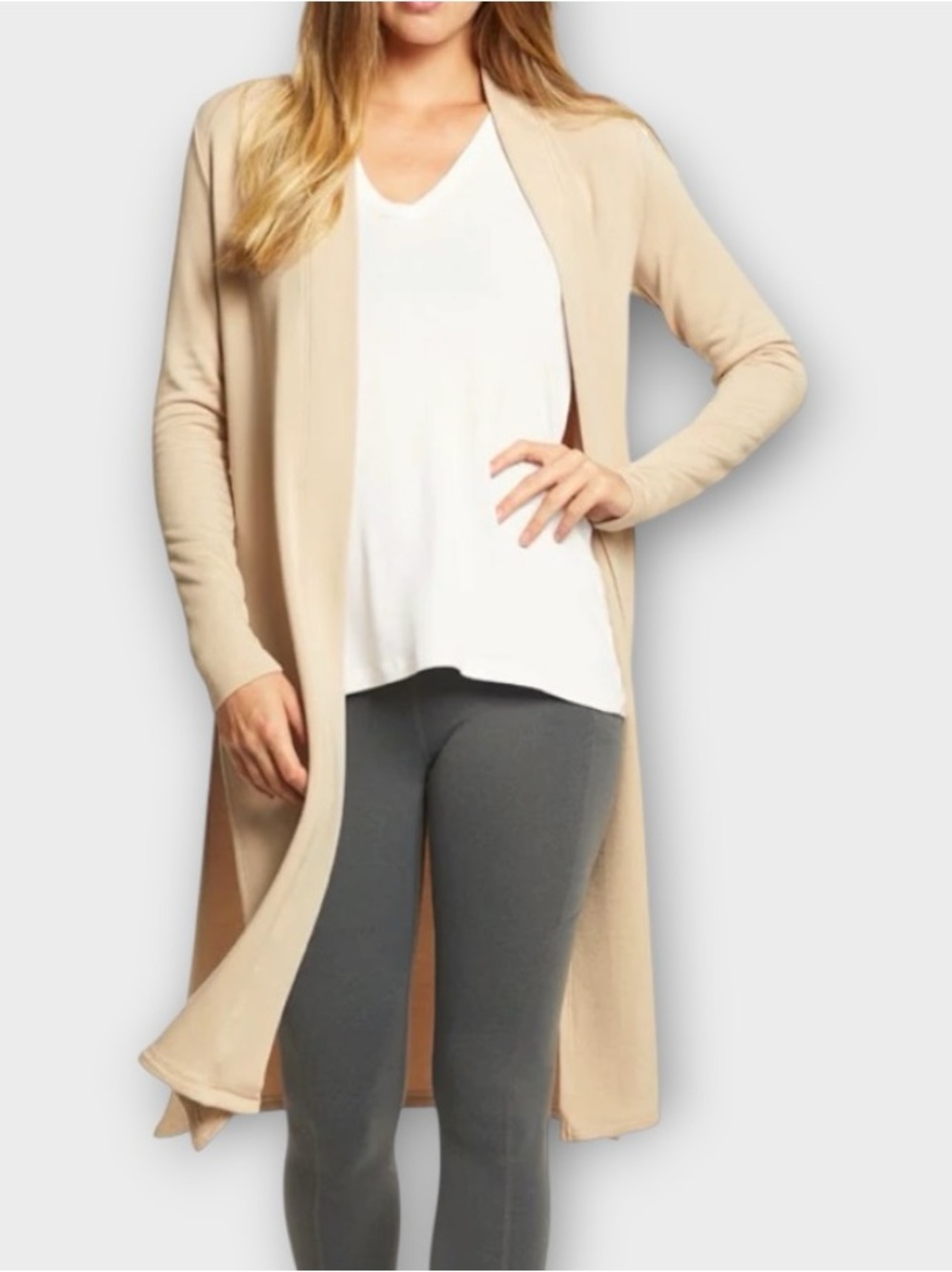 Beyond Yoga High Slits‎ Long Duster Sweater in Beige Women’s Size M
